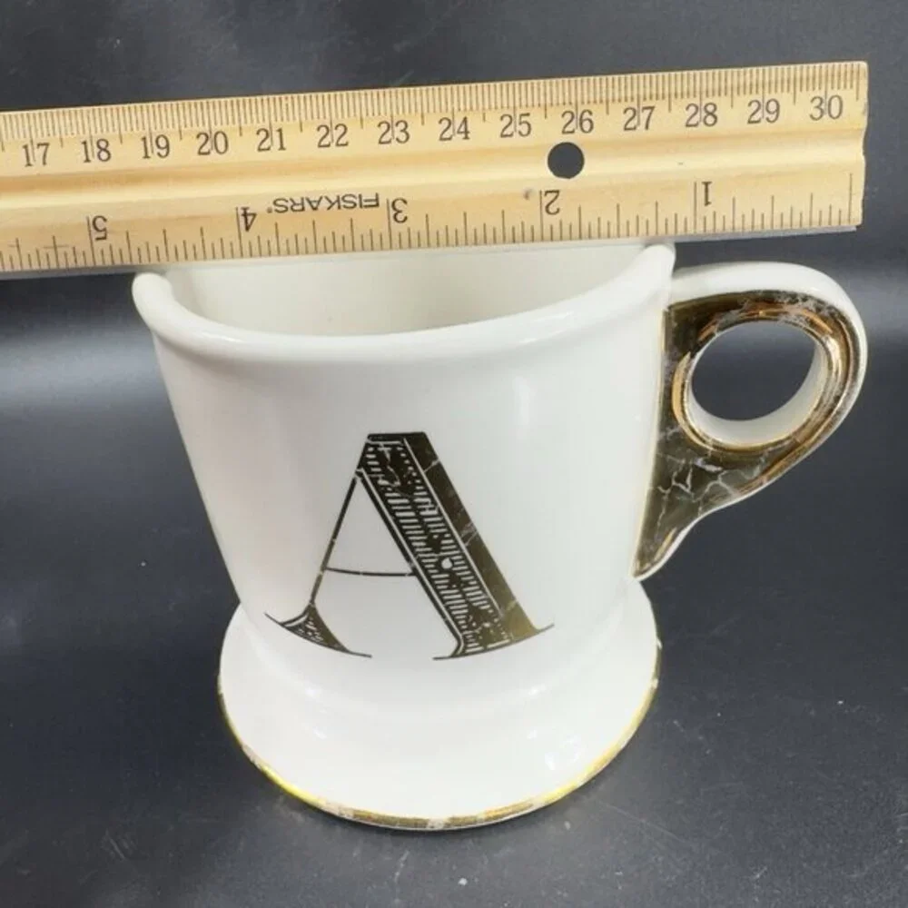 Anthropologie Letter A Initial Gold‎ Monogram White Coffee Mug Cup Ceramic Mug